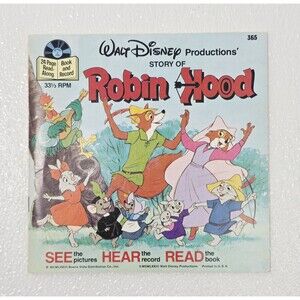 1977 WALT DISNEY Robin Hood Read Along Book & Record 33 1/3 RPM #365 Vinyl